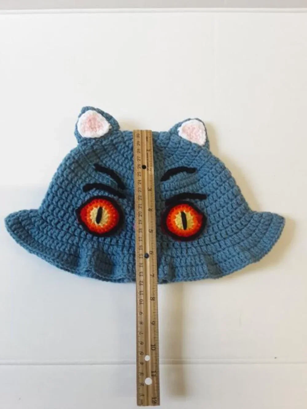 Handmade Crochet Derpy K-Pop Demon Hunter Cat Bucket Hat with Ruffled Brim New